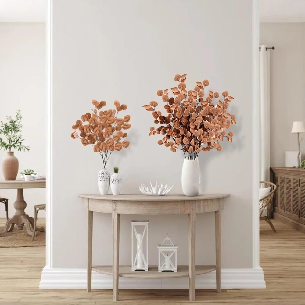 FAKE FAUX BROWN LEAVES STEM DECOR - EUCALYPTUS - LEAF BRANCHES - 5 PIECES